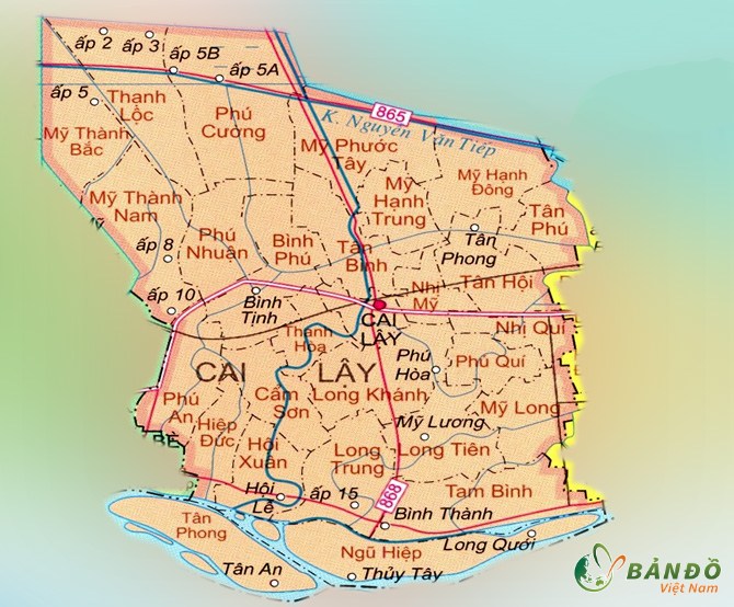 Bản đồ hành chính các xã tại Huyện Cai Lậy    