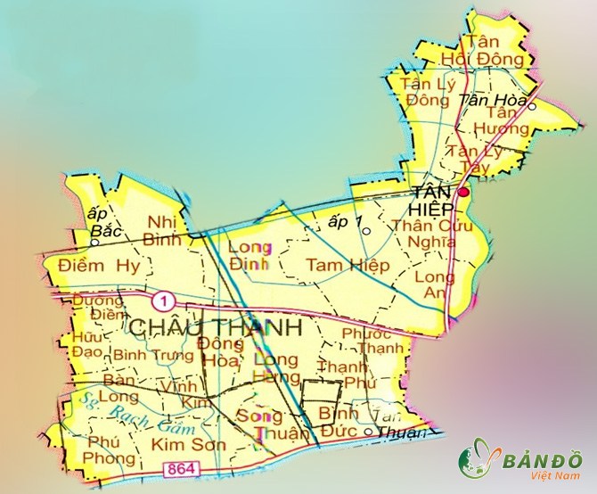 Bản đồ hành chính các xã và thị trấn tại Huyện Châu Thành    