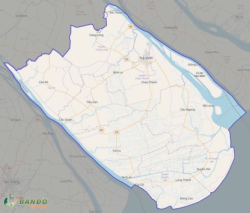Bản đồ tỉnh Trà Vinh trên nền tảng Open Street Map