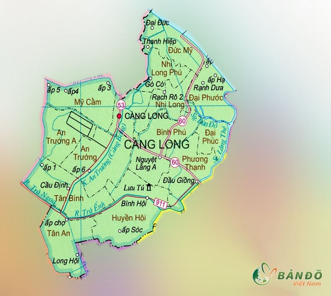 Bản đồ hành chính các xã và thị trấn tại Huyện Càng Long    
