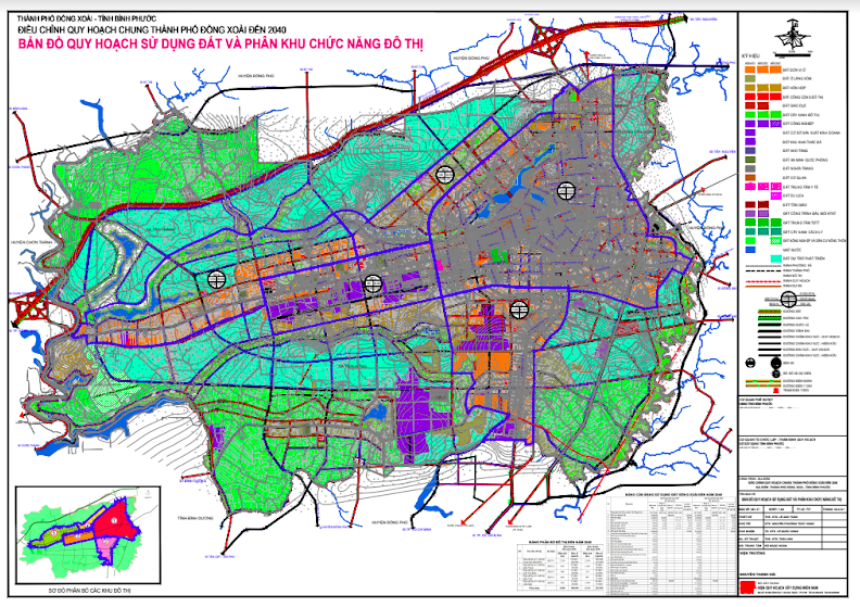 Bản đồ quy hoạch sử dụng đất & phân khu chức năng Thành phố Đồng Xoài đến năm 2040