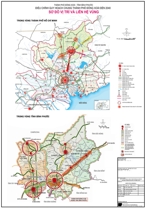 Bản đồ vị trí và liên hệ vùng tại Thành phố Đồng Xoài đến năm 2040