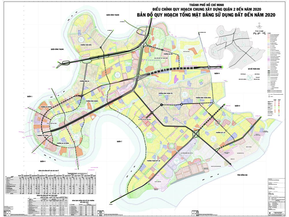 Bản đồ quy hoạch tổng mặt bằng sử dụng đất Quận 2 đến năm 2020