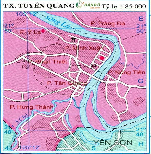 Bản đồ hành chính các phường tại thành phố Tuyên Quang    
