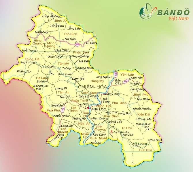 Bản đồ hành chính các xã và thị trấn tại huyện Chiêm Hóa