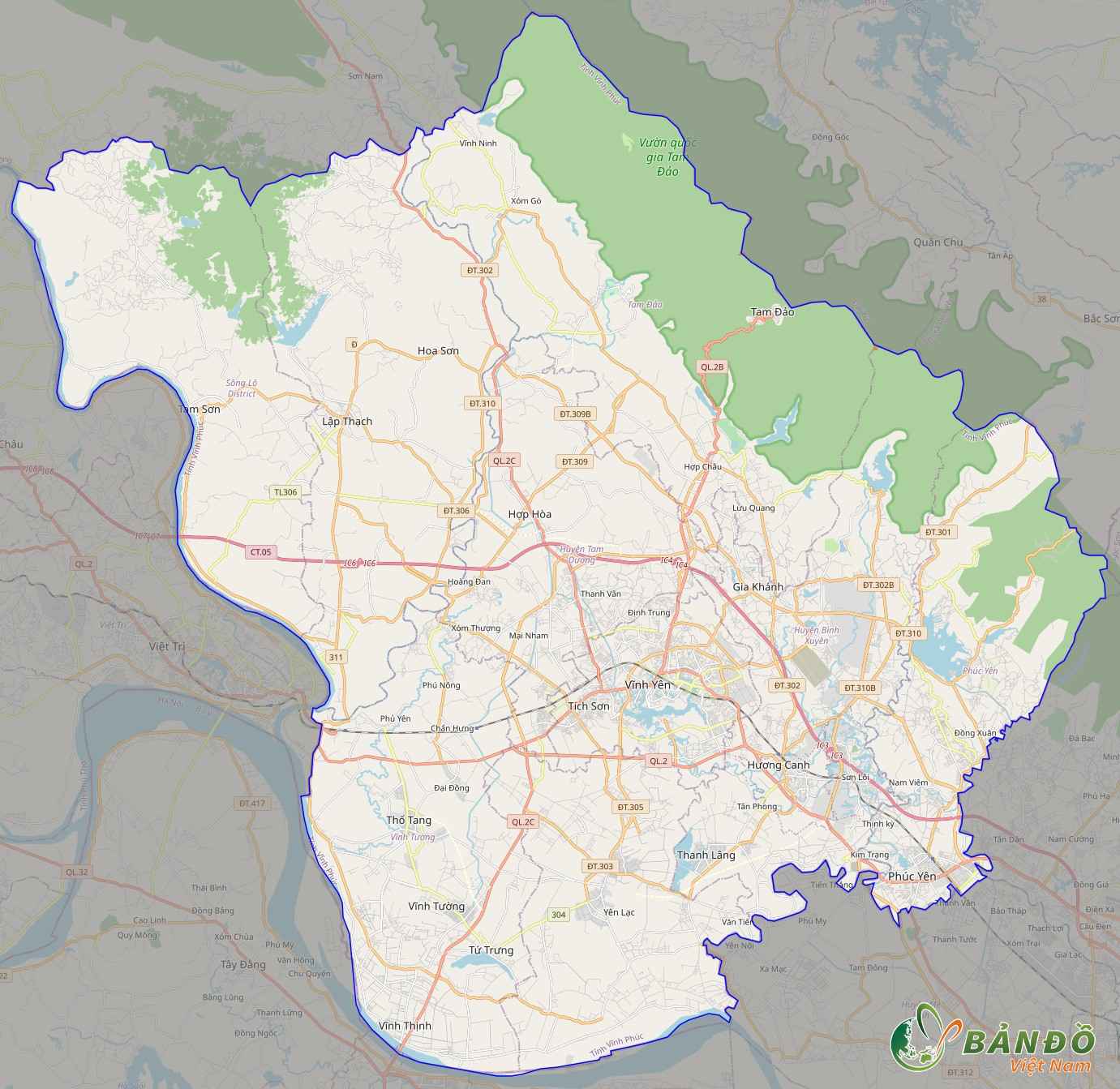 Bản đồ tỉnh Vĩnh Phúc ở trên nền tảng Open Street Map