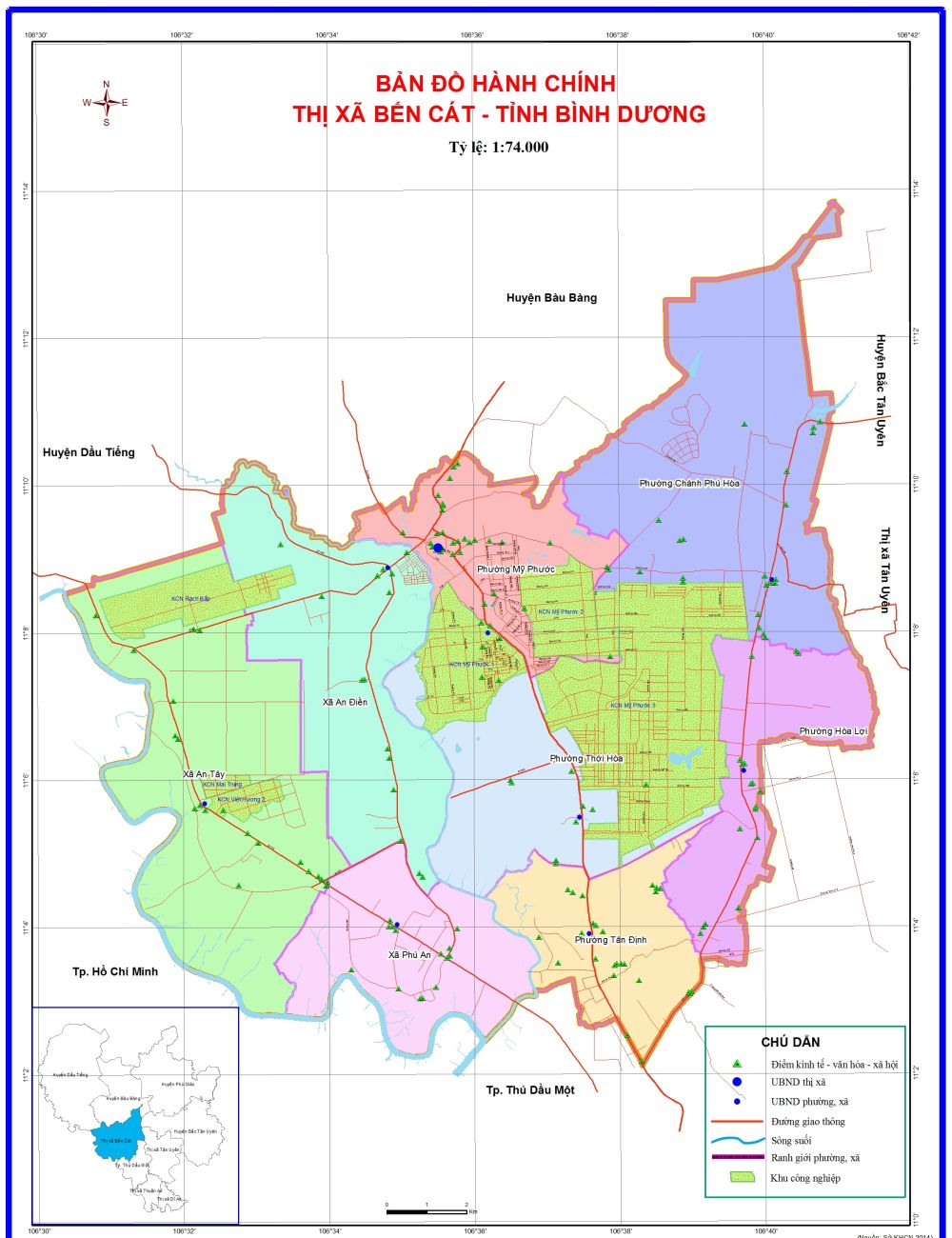 Bản đồ hành chính thị xã Bến Cát