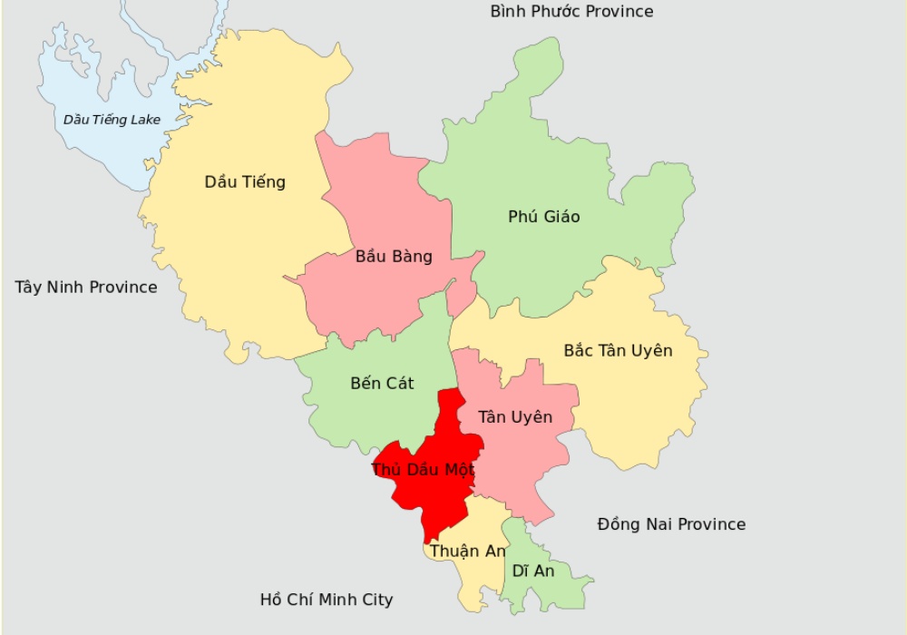 Bản đồ vị trí các huyện, thành phố, thị xã trên địa bàn tỉnh Bình Dương