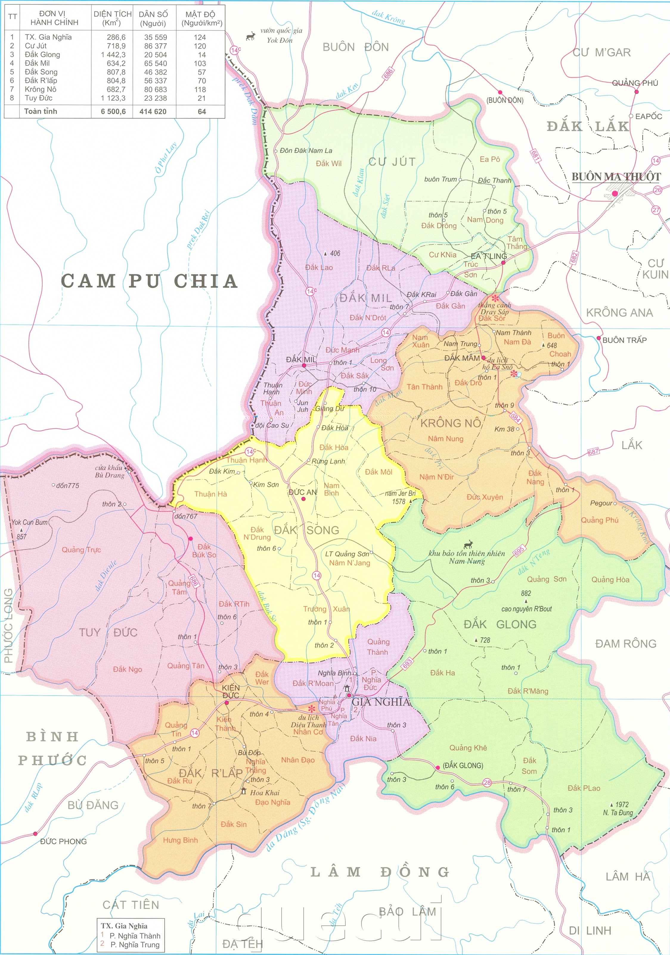 Bản đồ hành chính tỉnh Lâm Đồng khổ lớn năm 2022
